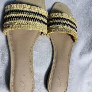 LOFT Beige Fringed Raffia slide